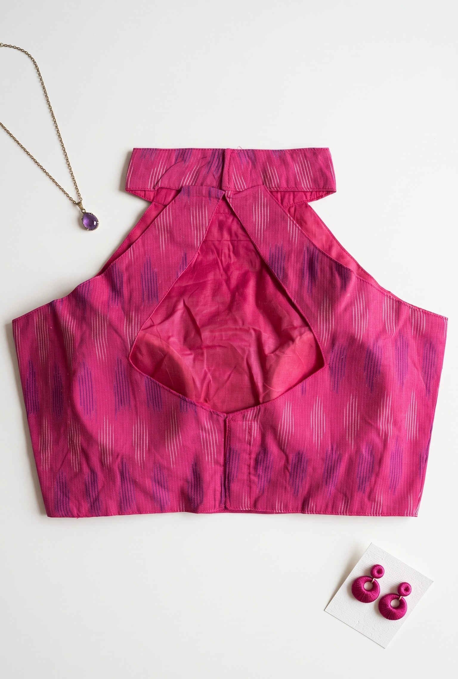 Akruthi-Ikkat high neck halter neck blouse