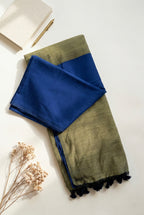 Khadi Cotton Dual Shade Saree in blue and oyster beige