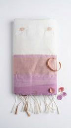 Noor-Maheswari Cotton Silk Saree-Ivory White and Lilac Pallu