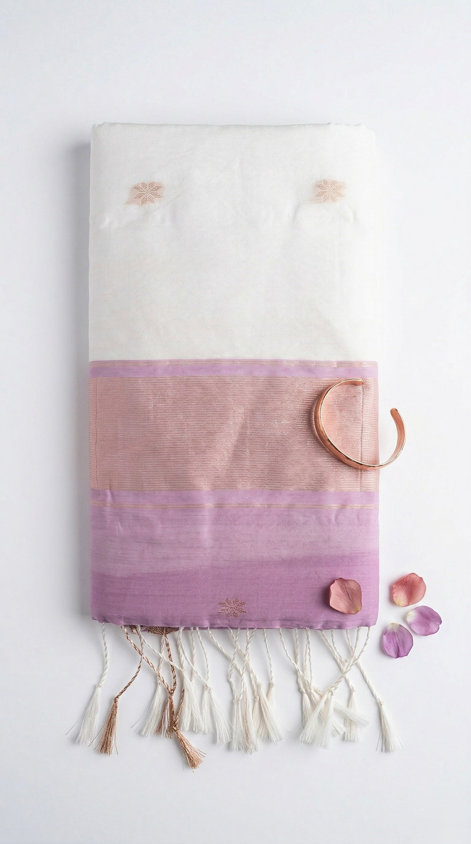 Noor-Maheswari Cotton Silk Saree-Ivory White and Lilac Pallu