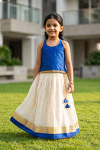 Blue & Ivory halter neck ethnic skirt and top for girls
