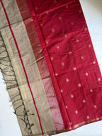 Dhara-Maheswari Cotton Silk Saree-Sand Beige and Crimson Red Pallu