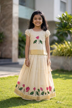 Ivory soft tissue ethnic skirt and top for girls