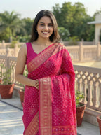 Dola silk saree with bandhani print