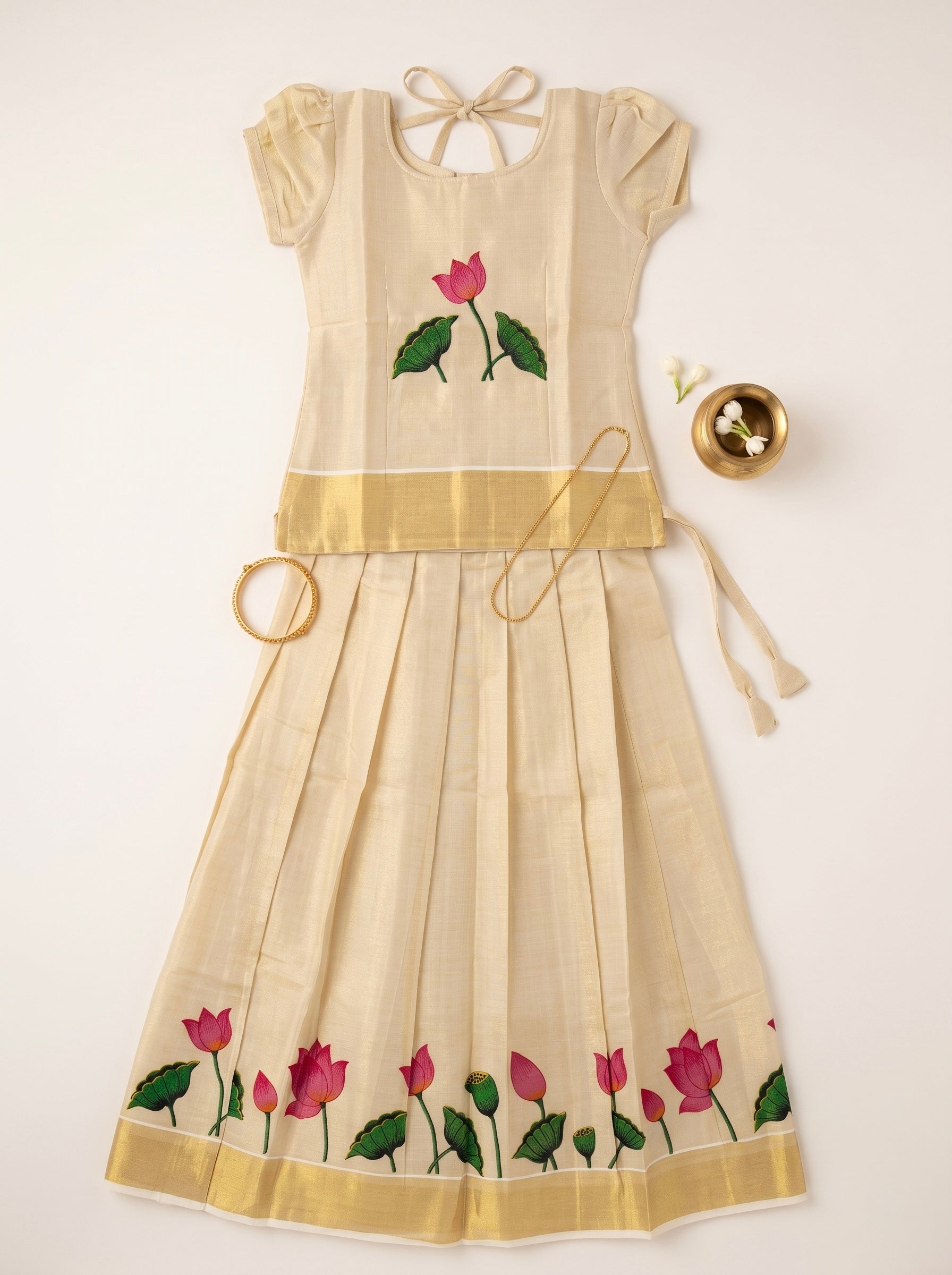 Ivory soft tissue ethnic skirt and top for girls