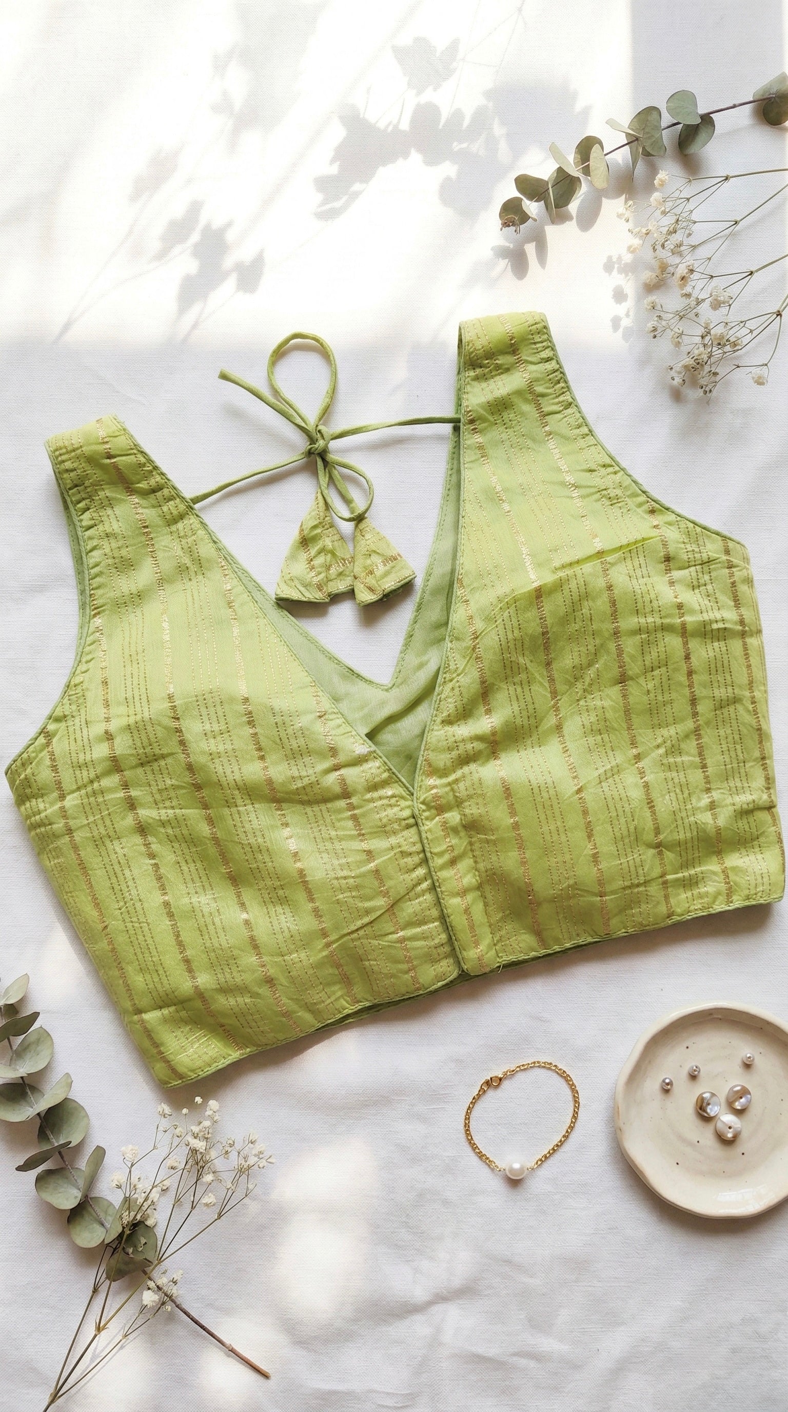 Cotton silk with golden zari stripes blouse