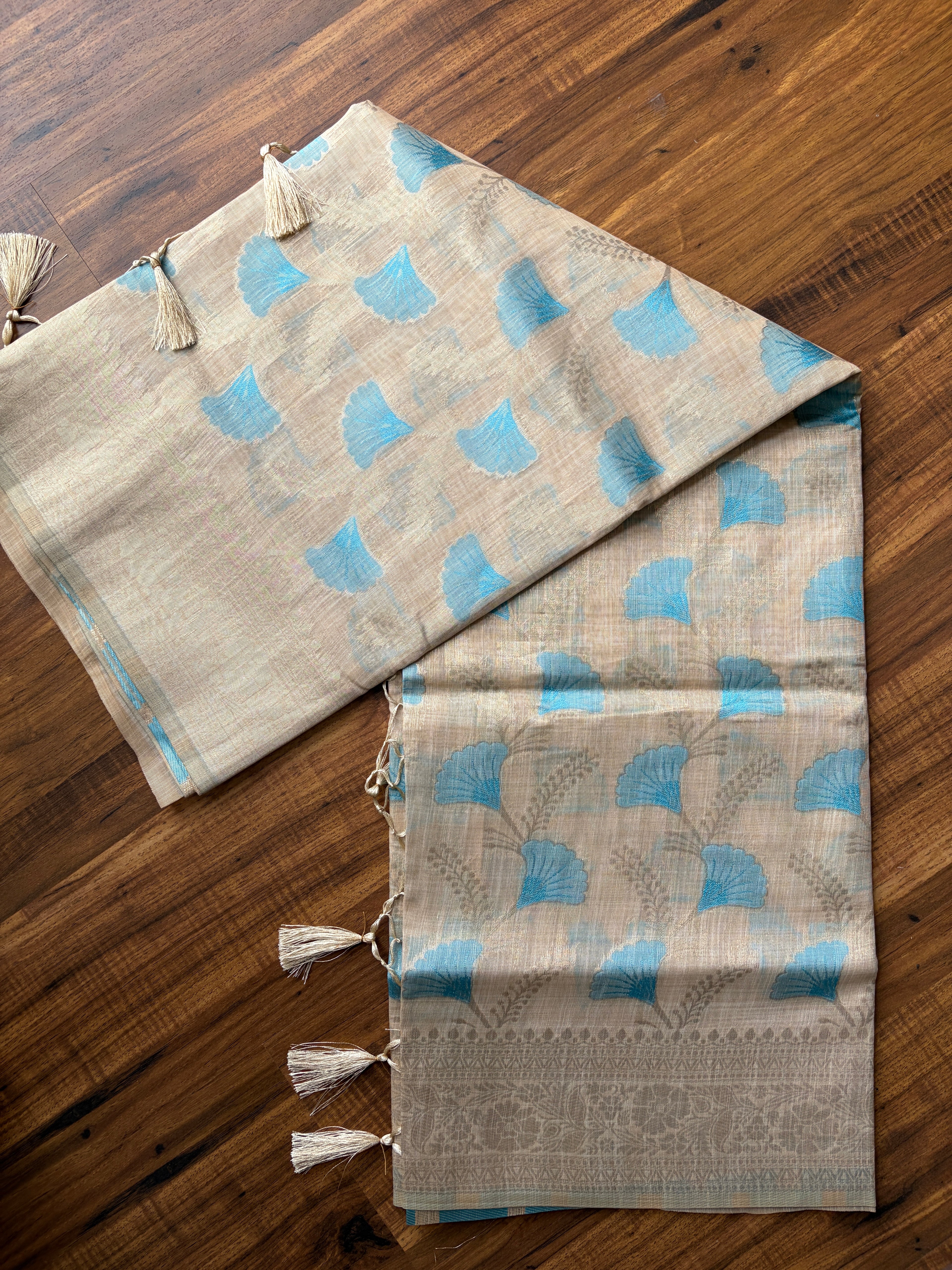 Chanderi silk-cotton blend saree with woven blue motifs