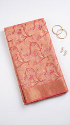Peach shade Chanderi Cotton saree with jacquard weave pallu