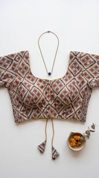 Aadya- Ikkat Stretchable Padded Blouse with Sleeves