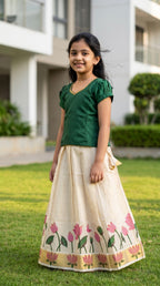 Soft brocade top & tissue ethnic skirt for girls