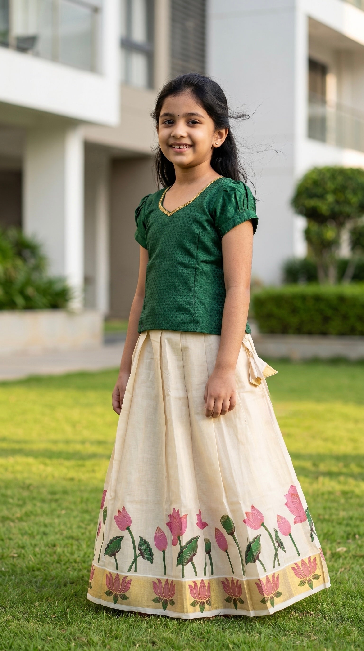 Soft brocade top & tissue ethnic skirt for girls