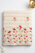 Ithal - Kerala embroidered saree in gold stripes and thread work