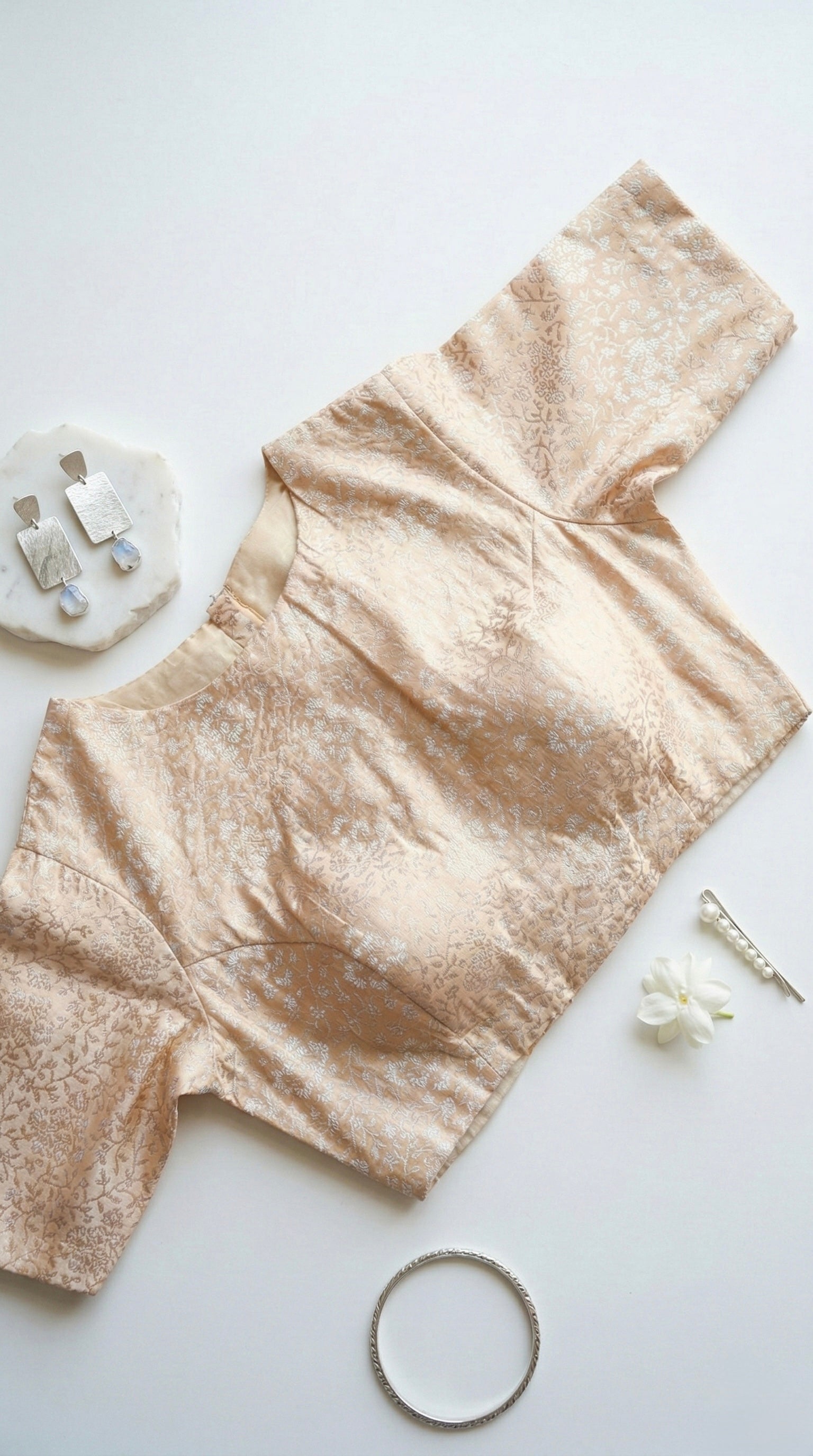 Brocade boat neck blouse