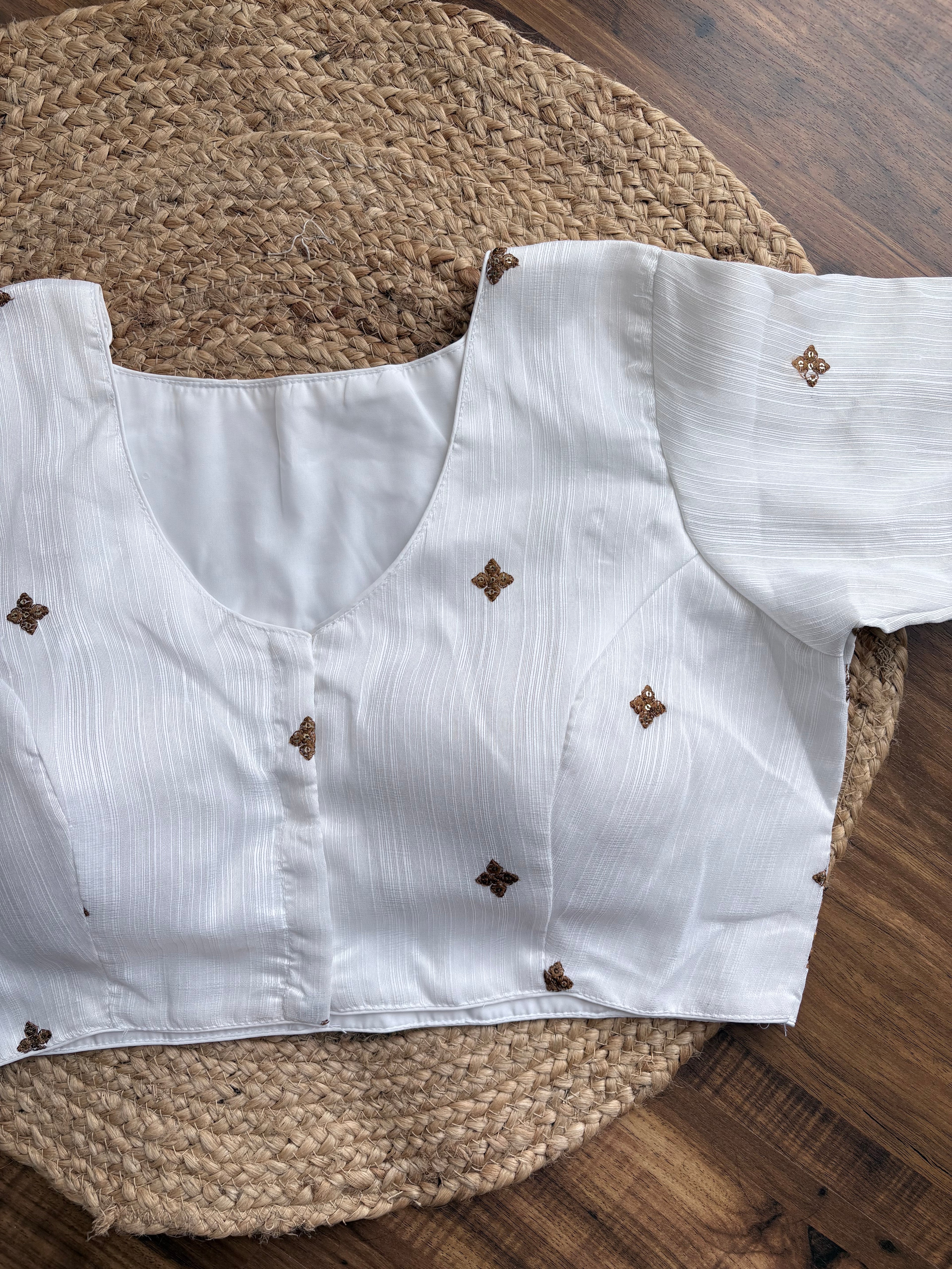 Embroidered back high neck blouse