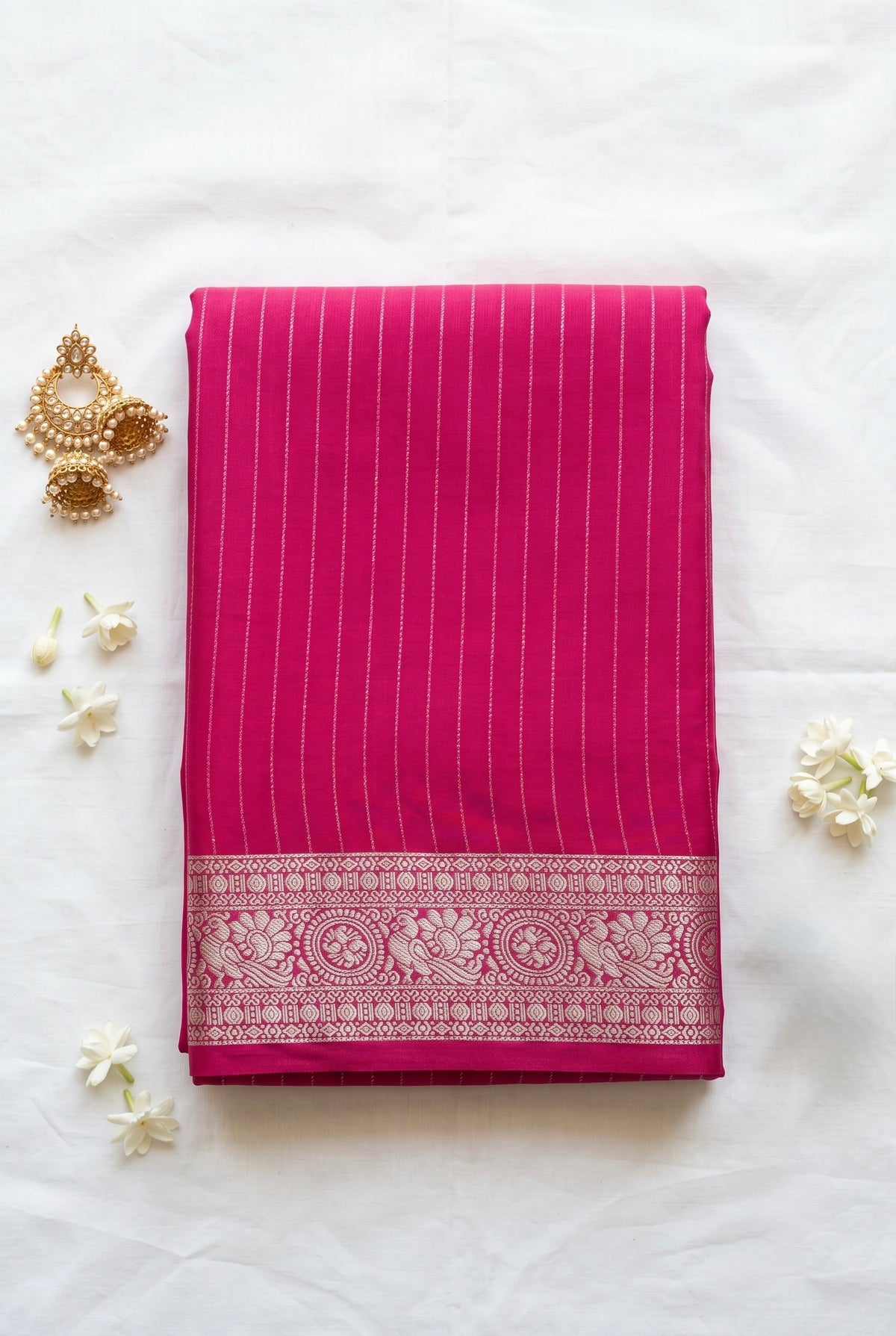 Viscose Crepe Solid saree with gold zari stripes