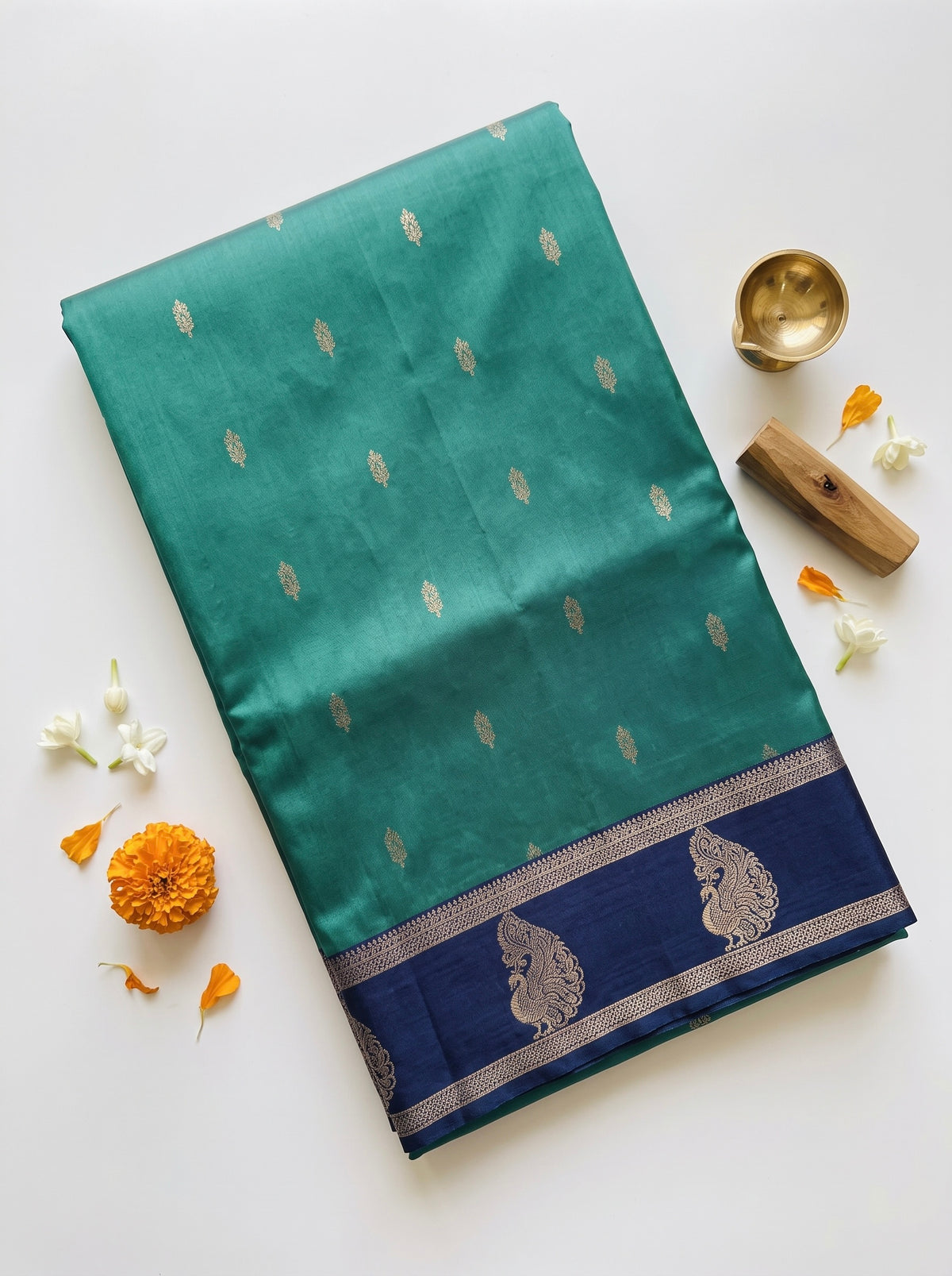 Pavitra -Soft Silk saree with contrast peacock design border and pallu