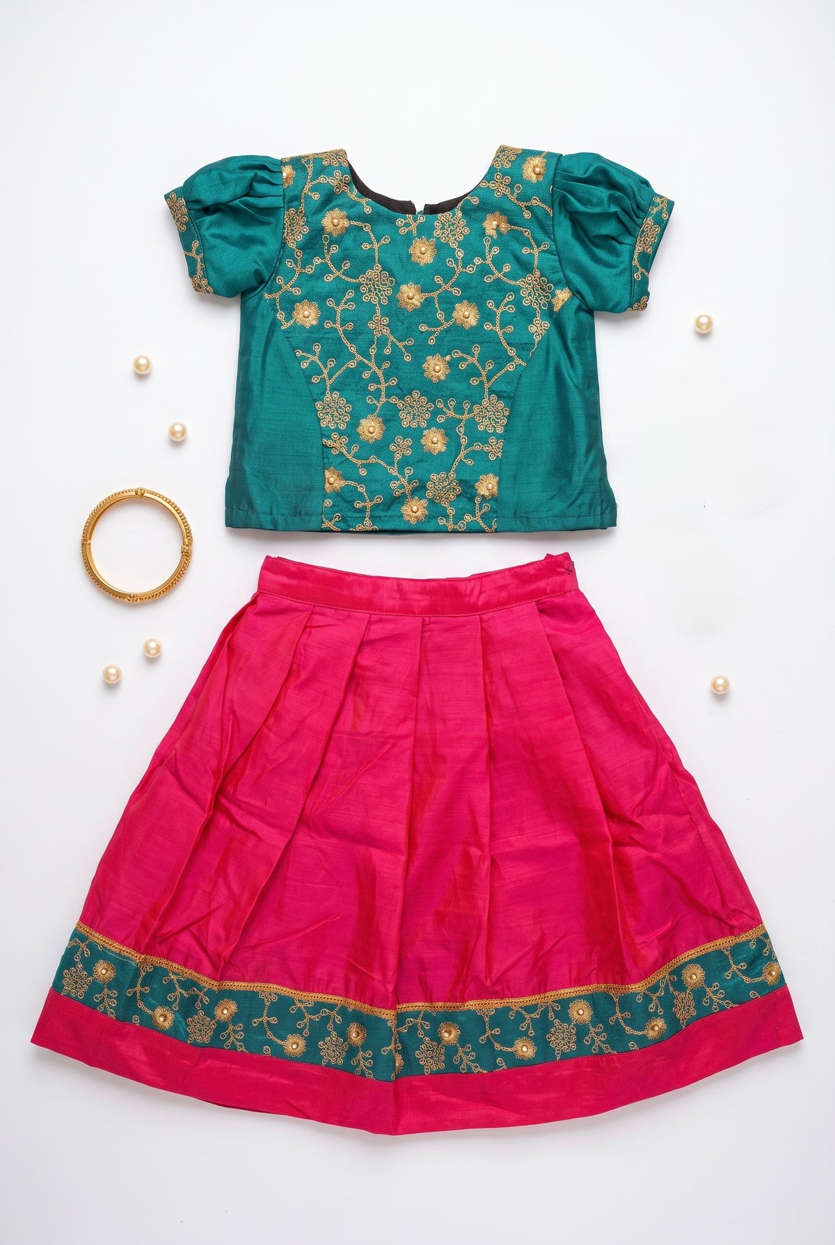 Mishti - Green pink ethnic skirt and top for girls