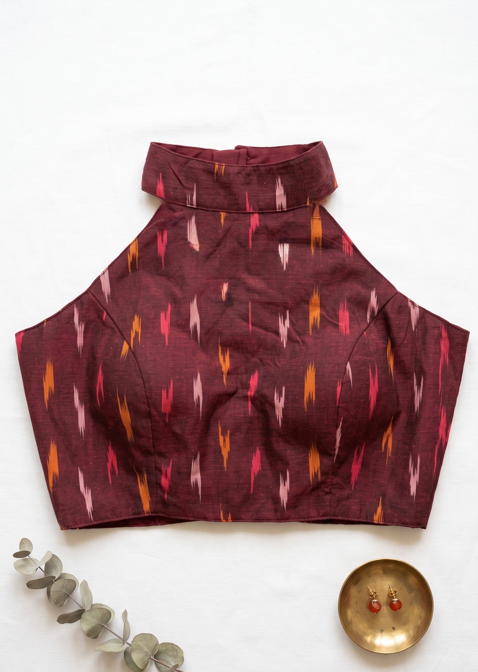 Akruthi-Ikkat high neck halter neck blouse