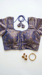 Tissue half sleeve blouse with sequin motifs