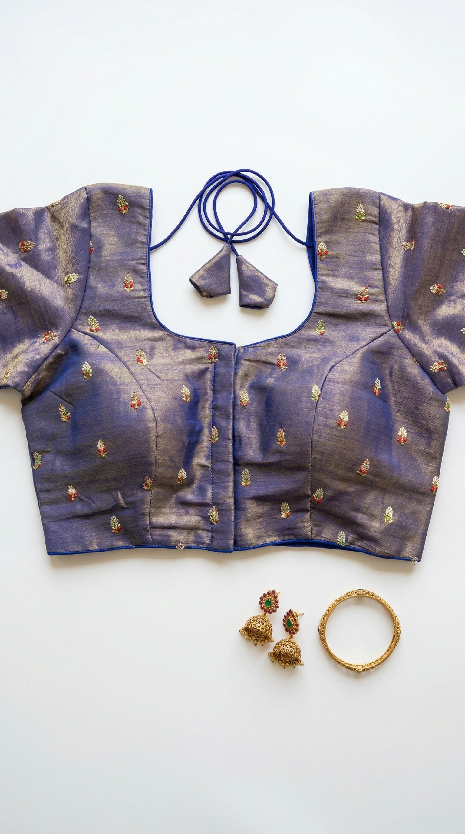 Tissue half sleeve blouse with sequin motifs