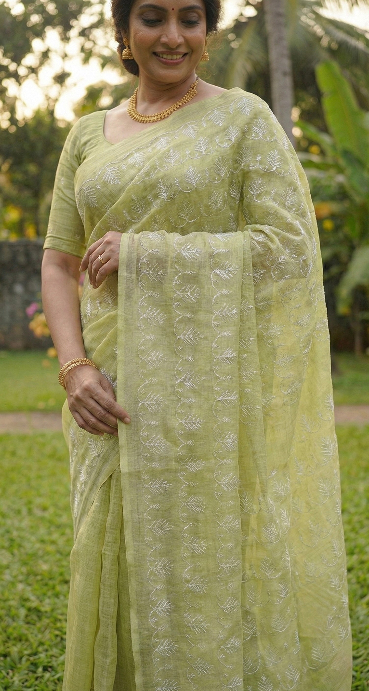 Kota tissue saree in light olive shade