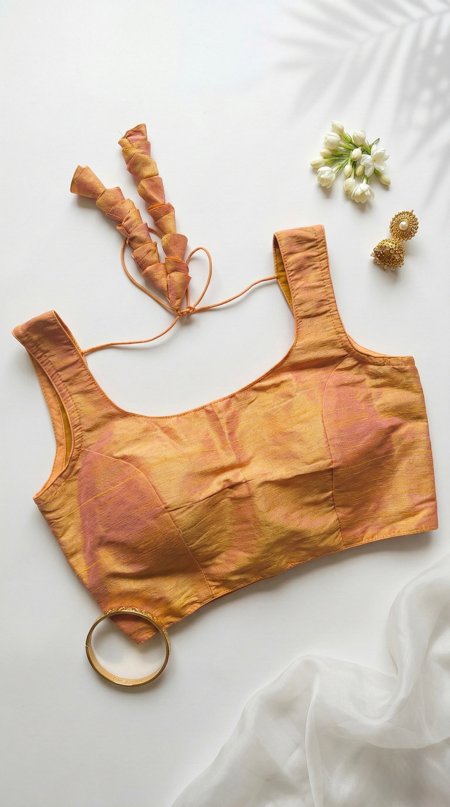 Raw Silk Plain Sleeveless Padded Blouse