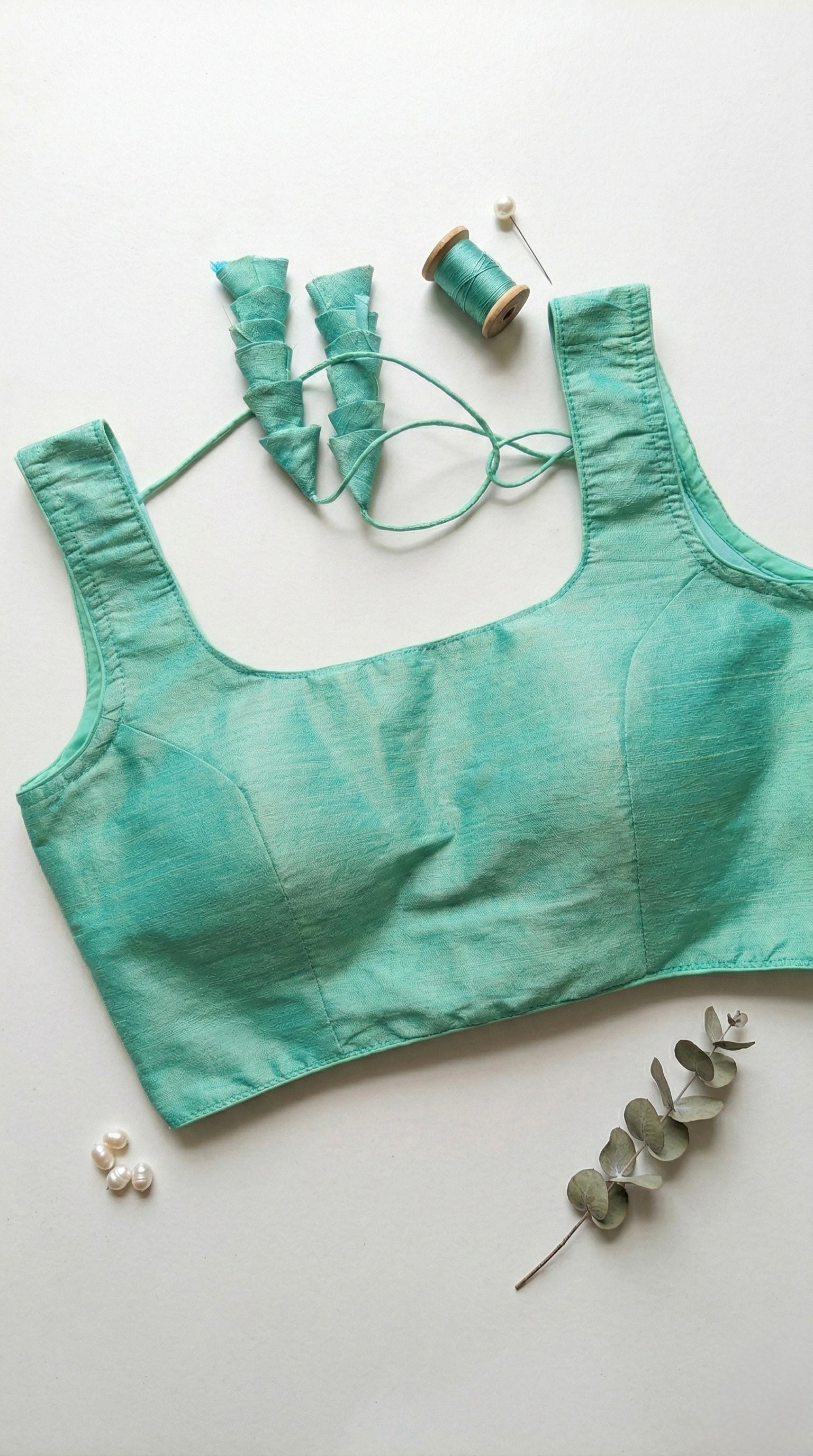 Raw Silk Plain Sleeveless Padded Blouse