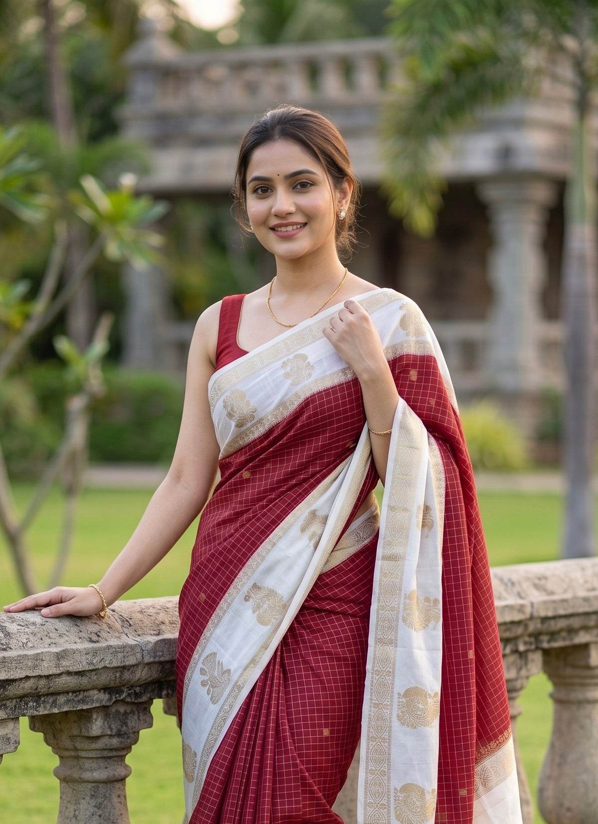Ishani-Premium Crepe saree in double shade and checks pattern