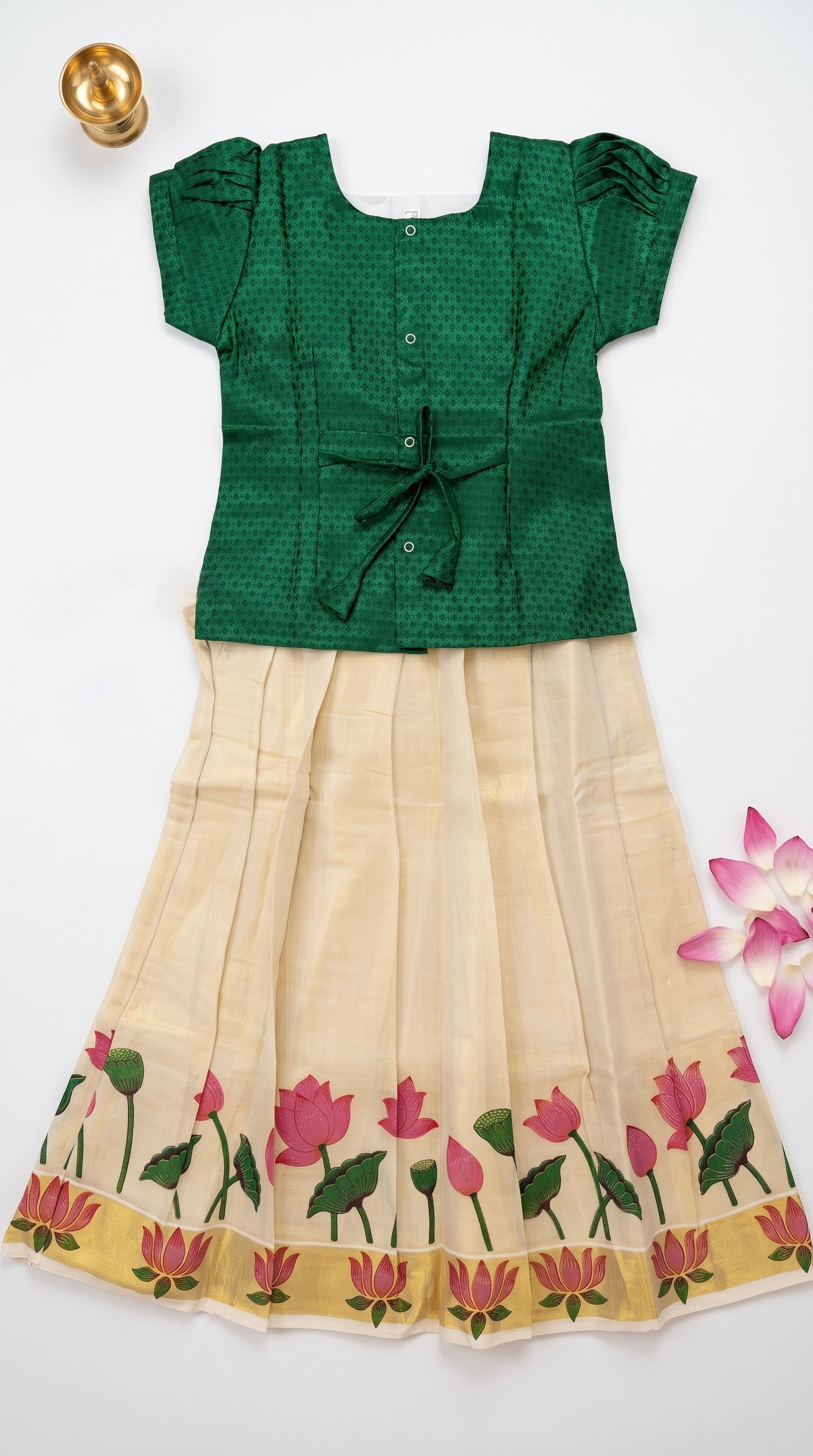 Soft brocade top & tissue ethnic skirt for girls