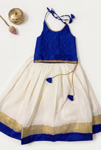 Blue & Ivory halter neck ethnic skirt and top for girls