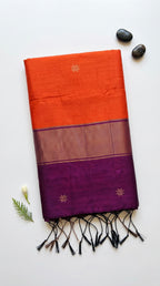 Jwala-Maheswari Cotton Silk Saree-Burnt Orange and Amethyst Pallu
