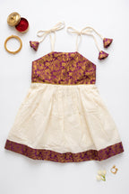 Gulabo - Cotton and Brocade Majenta ethnic frock with tie for girls