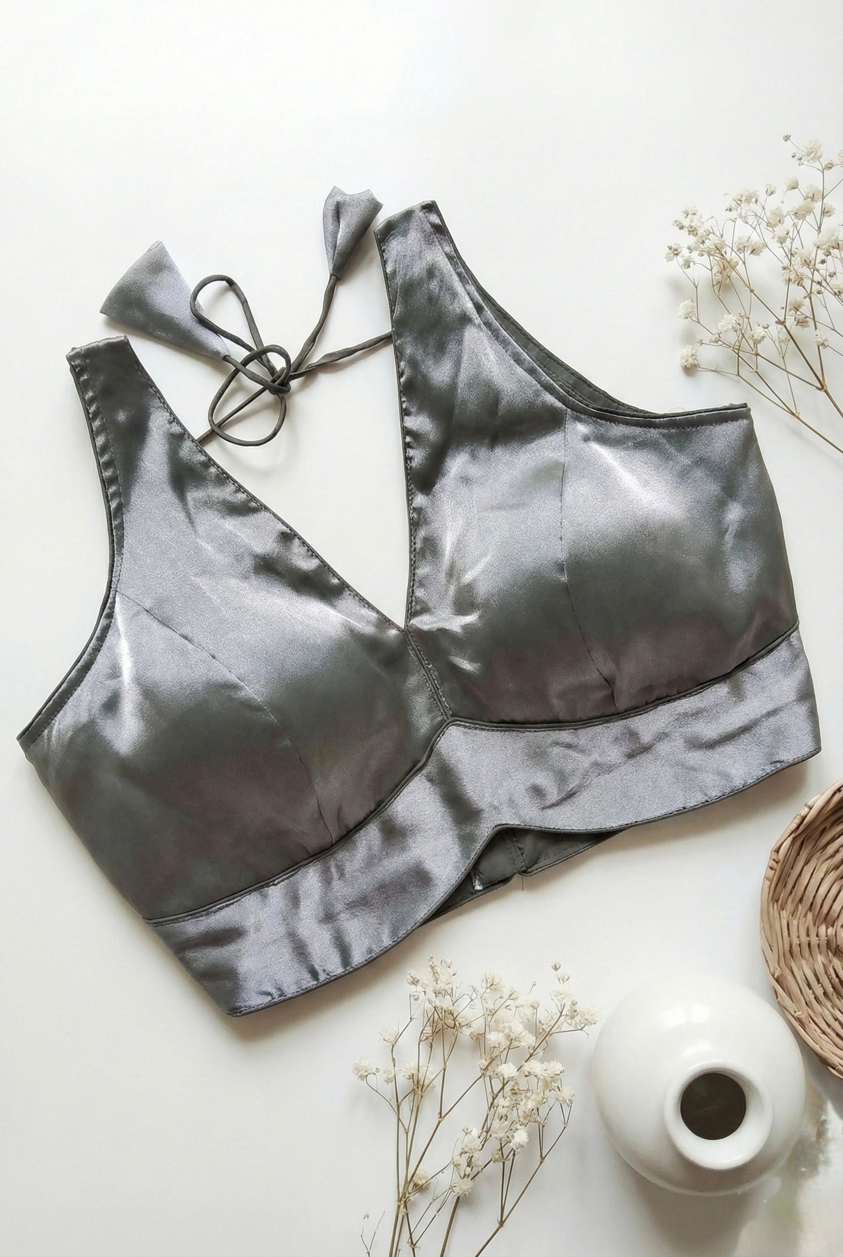 Satin Silk V Neck Solid blouse