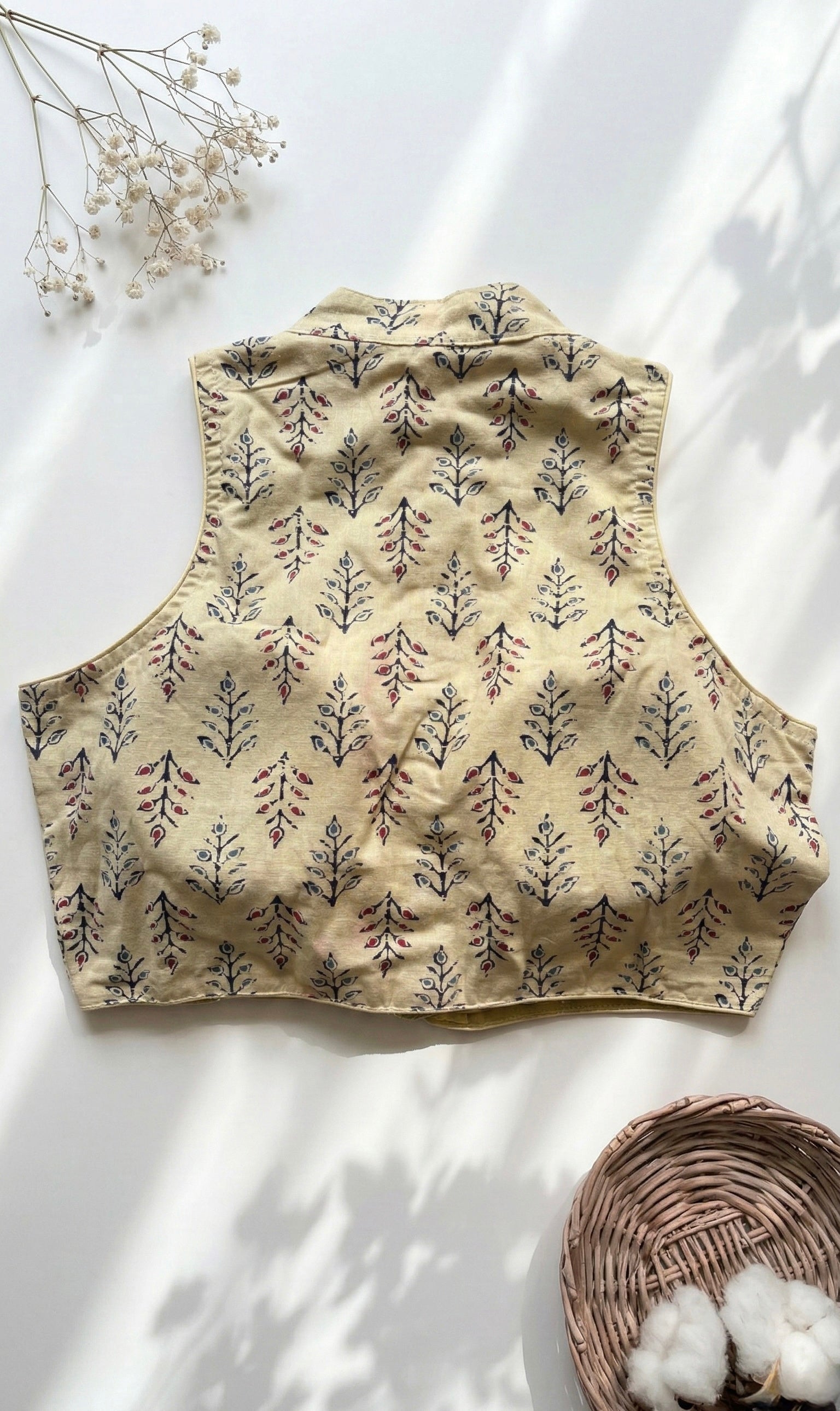 Ajrakh Cotton Mandarin Collared Padded Blouse