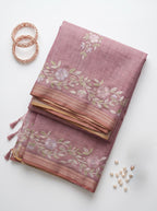 Mamitha-Linen tissue saree in zari and thread work