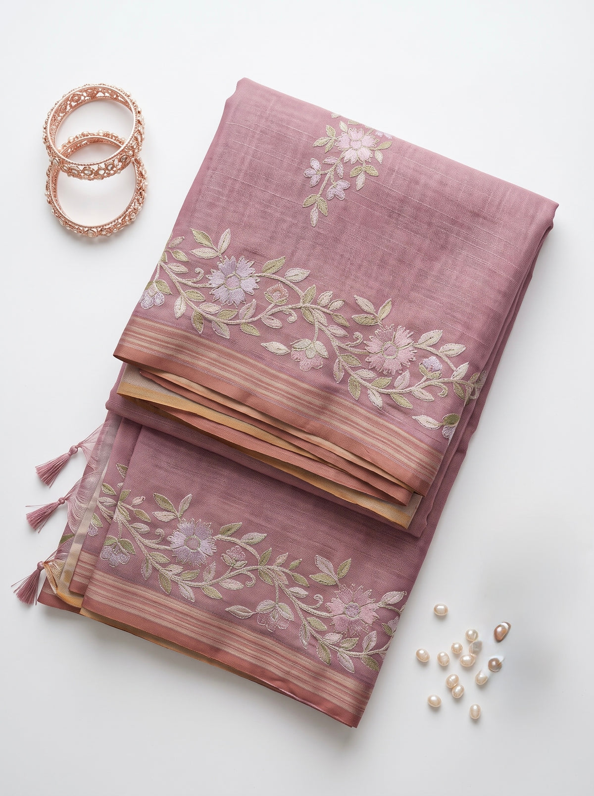 Mamitha-Linen tissue saree in zari and thread work