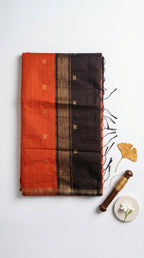 Avani-Maheswari Cotton Silk Saree-Burnt Orange and Espresso Pallu