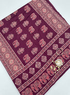 Karishma-Ajrakh print semi modal saree with real mirror and elephant design