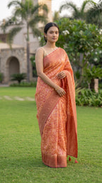Peach shade Chanderi Cotton saree with jacquard weave pallu
