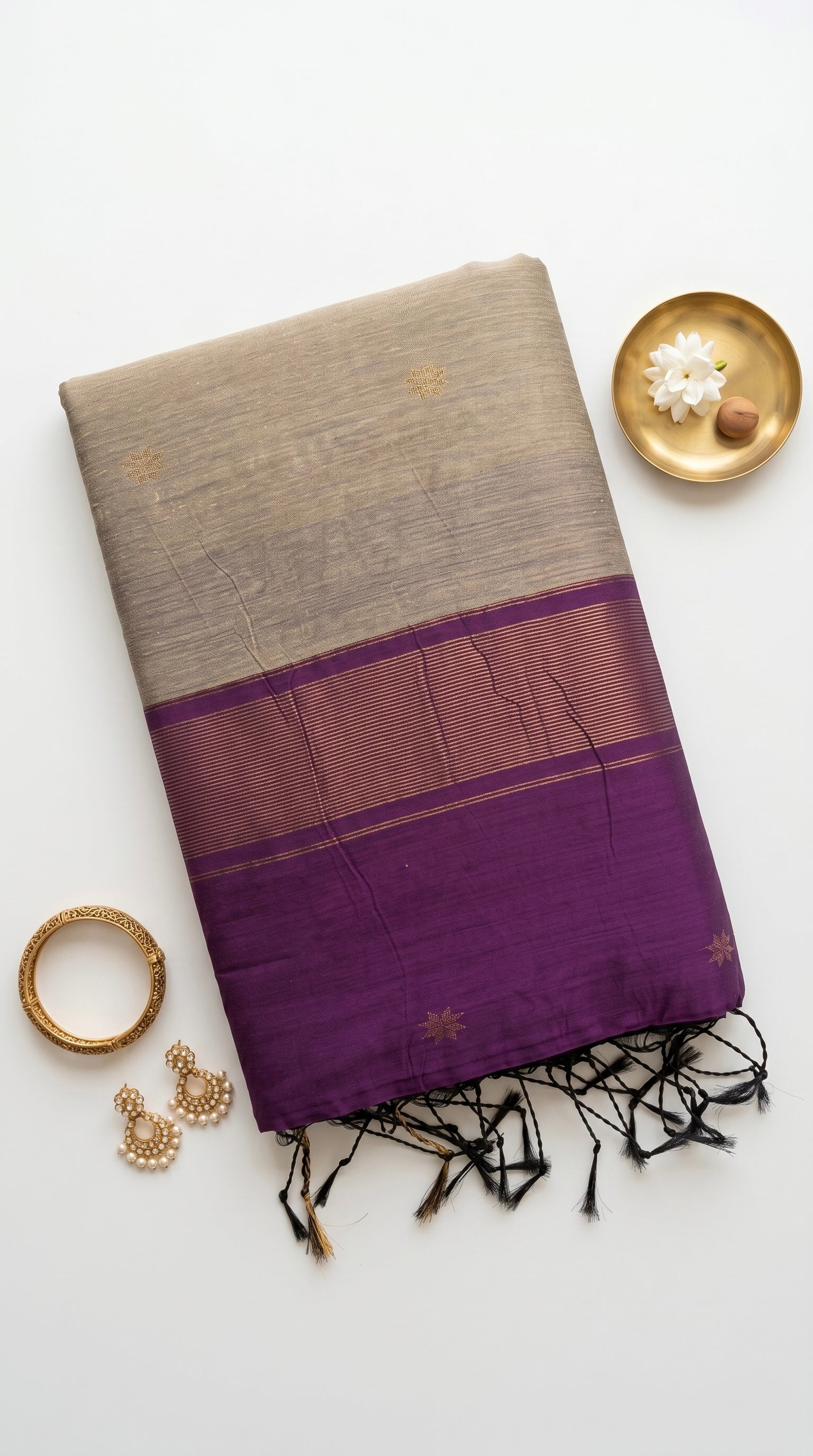 Ananya-Maheswari Cotton Silk Saree-Sand Beige and Royal Plum Pallu