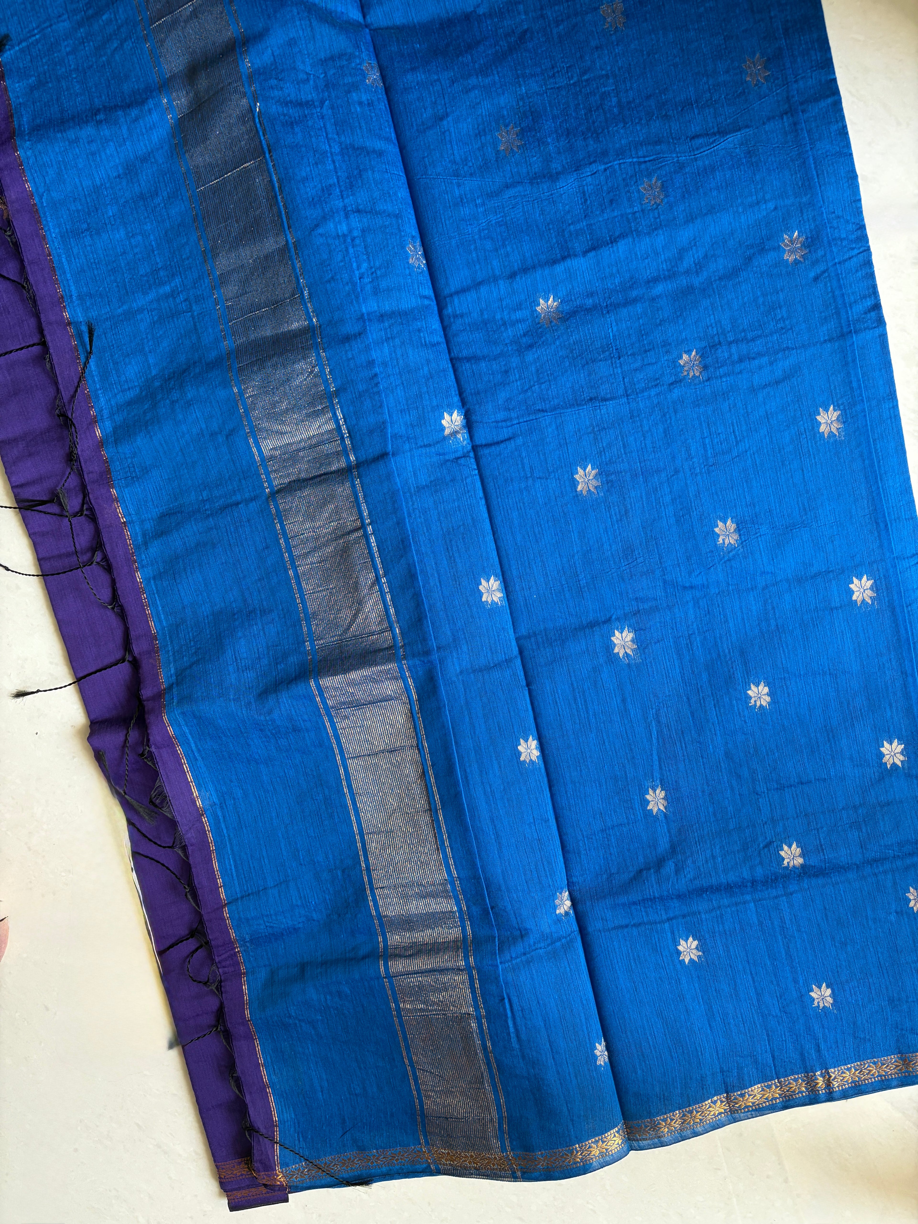 Nila-Maheswari Cotton Silk Saree-Violet and Cobalt Pallu