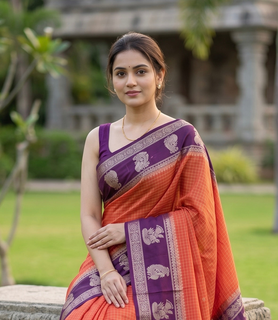 Ishani-Premium Crepe saree in double shade and checks pattern