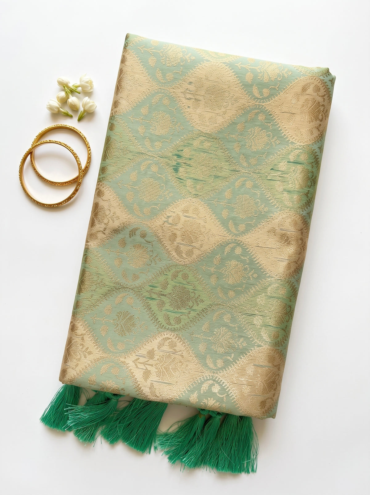 Chanderi saree in pastel shades with woven zari and Jaal pattern