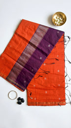 Jwala-Maheswari Cotton Silk Saree-Burnt Orange and Amethyst Pallu