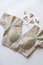 V-neck silk blouse with sequin and thread work