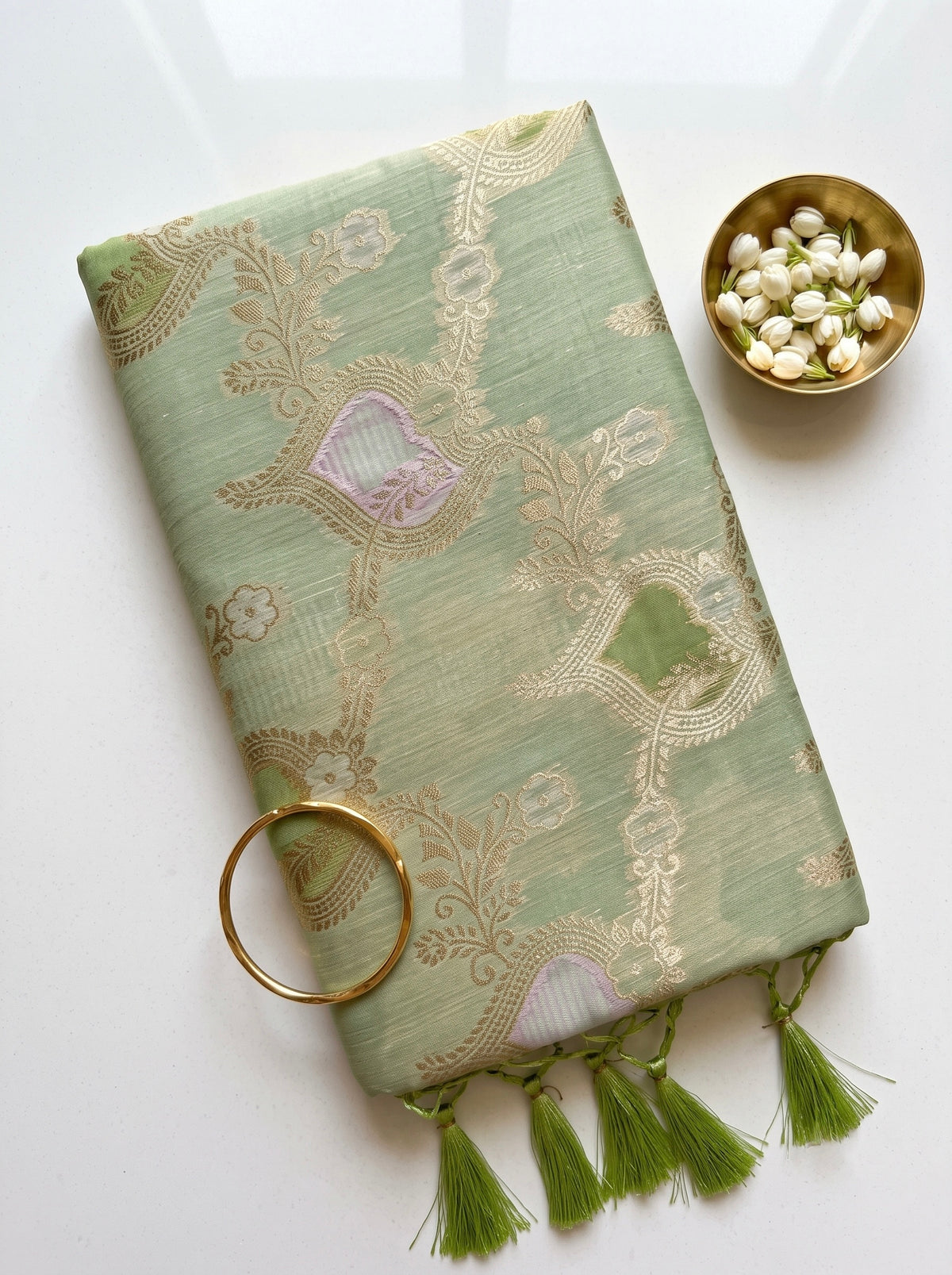 Orchid- Chanderi saree in pastel shades with woven zari and Floral pattern