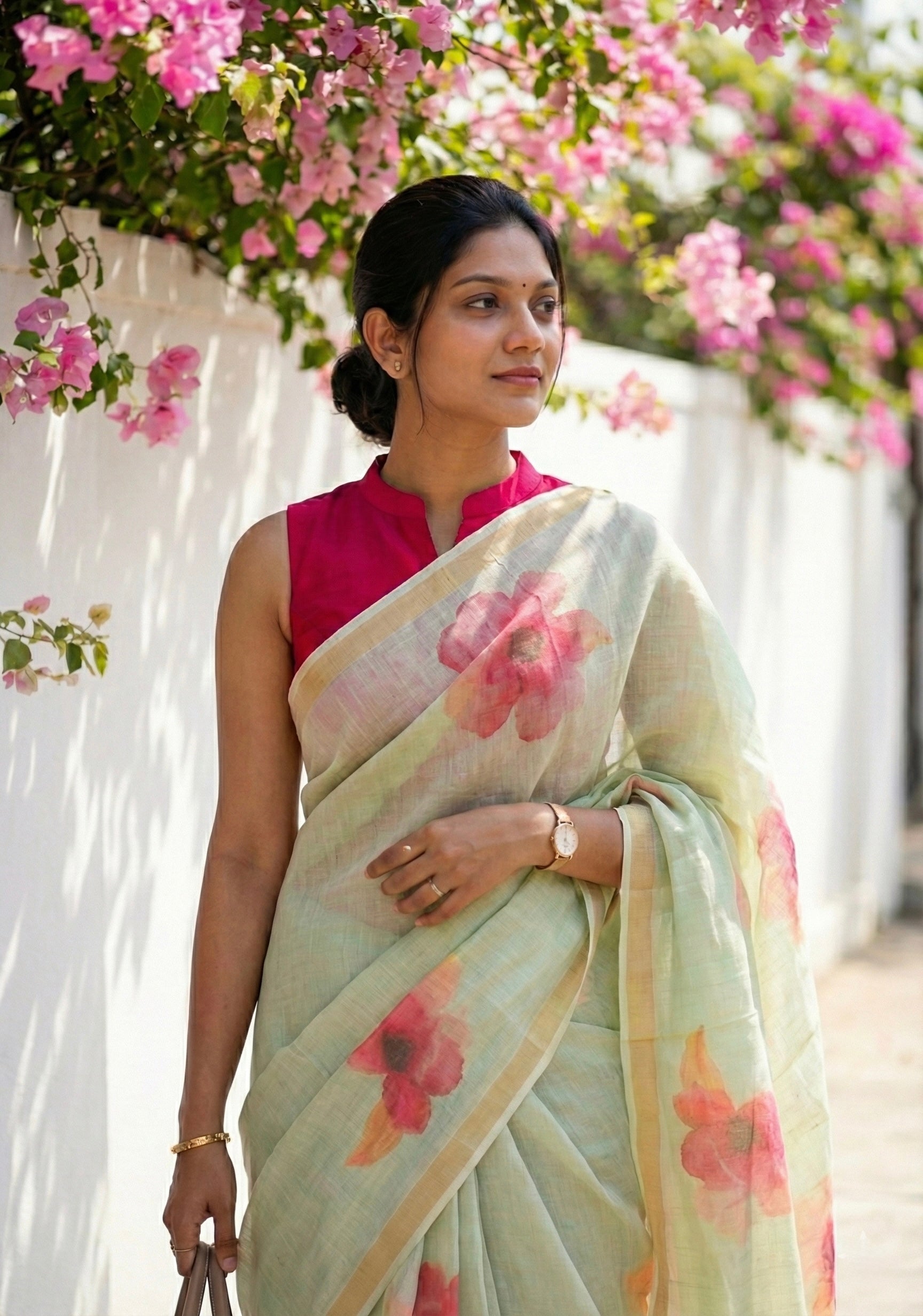 Linen Cotton floral print saree