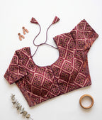 Aadya- Ikkat Stretchable Padded Blouse with Sleeves