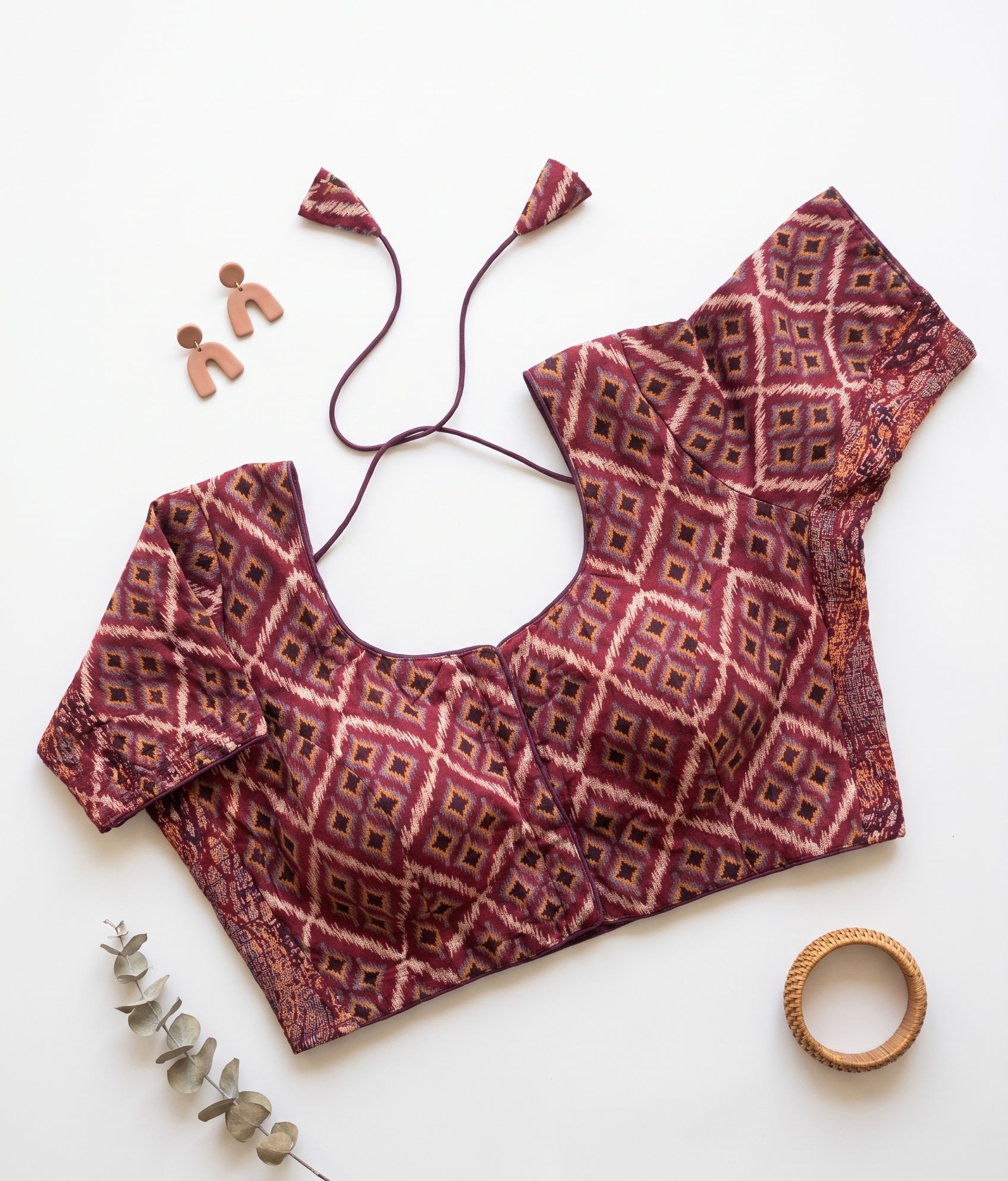 Aadya- Ikkat Stretchable Padded Blouse with Sleeves
