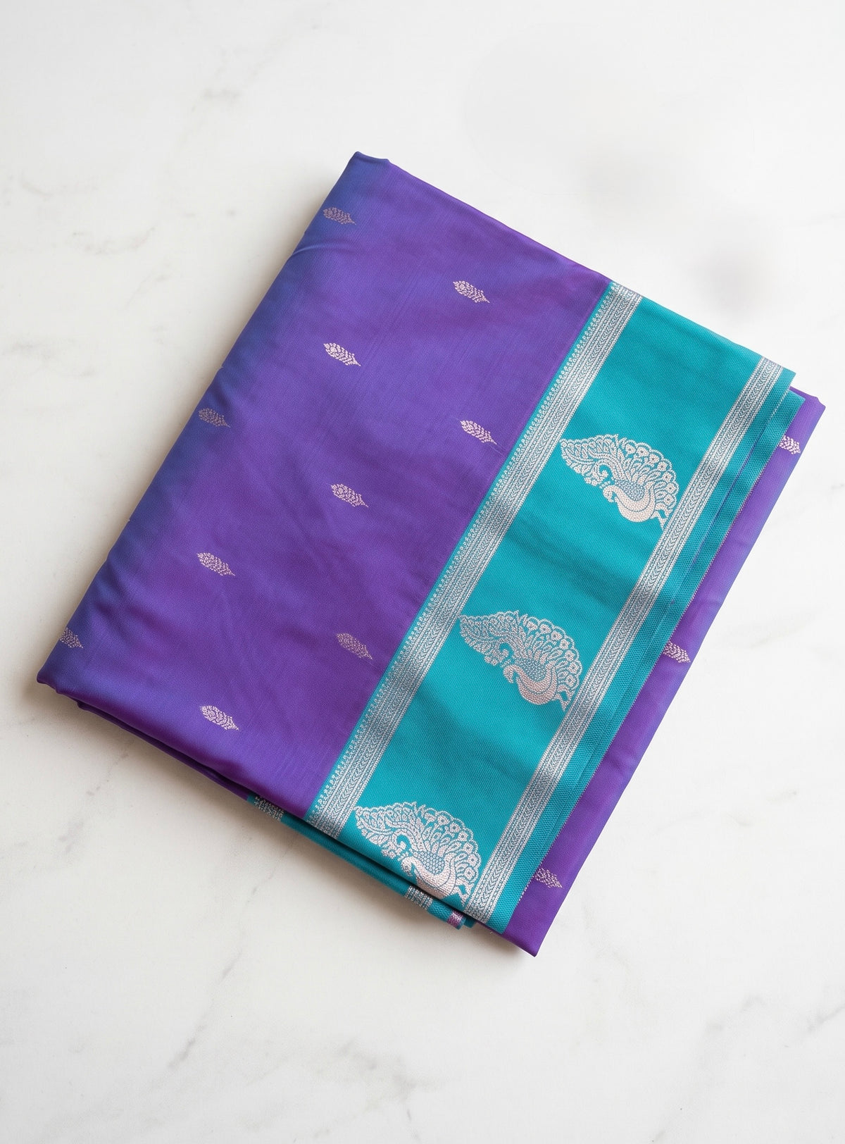 Pavitra -Soft Silk saree with contrast peacock design border and pallu